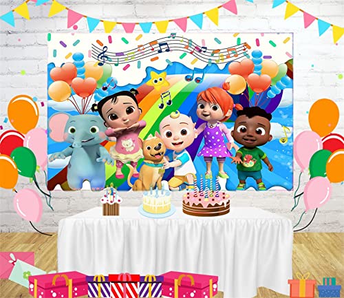 Cartoon Family Melon Backdrop for Birthday Party Supplies, 5 x 3 ft Cartoon Cocomelon Happy Birthday Banner Decorations, Baby Shower Birthday Party Decor Vinyl Background (cocomelon Backdrop)