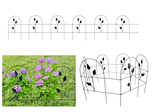 MTB Black Decorative Garden Border Fence 18 Inch x 16 Feet with Leaves Folding Wire Fencing Border Garden Fence Animal Barrier