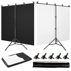 yayoya black white backdrop screen with stand kit 5×6.5ft for photo video studio, 2-in-1 revisible black backdrop white screen with t-shaped photography background support stand and 5 backdrop clamps