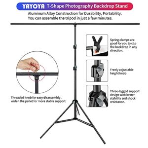 YAYOYA Black White Backdrop Screen with Stand Kit 5x6.5ft for Photo Video Studio, 2-in-1 Revisible Black Backdrop White Screen with T-Shaped Photography Background Support Stand and 5 Backdrop Clamps