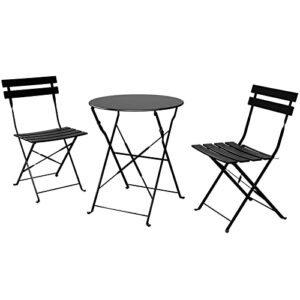 grand patio 3pc metal folding bistro set, 2 chairs and 1 table, weather-resistant outdoor/indoor conversation set for patio, yard, garden-black