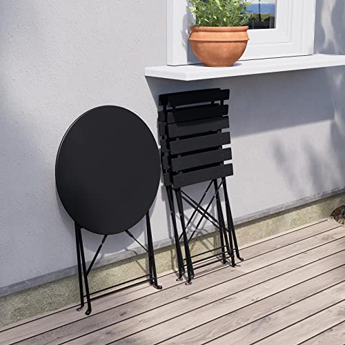 Grand patio 3pc Metal Folding Bistro Set, 2 Chairs and 1 Table, Weather-Resistant Outdoor/Indoor Conversation Set for Patio, Yard, Garden-Black
