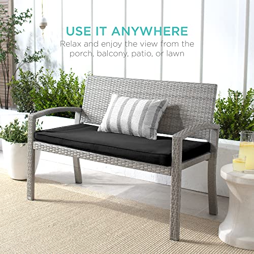 Best Choice Products 2-Person Outdoor Wicker Loveseat Bench Chair Furniture for Garden, Patio, Porch w/ 700lb Capacity, Seat Cushion - Gray/Black