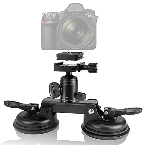 Professional Heavy Duty (20 lbs Load) True DSLR Mirorrless Camera Suction Cup Car Mount Camcorder Vehicle Holder w/Quick Release Plate 360° Ball Head Compatible with Nikon Canon Sony RED BM Hi-Speed