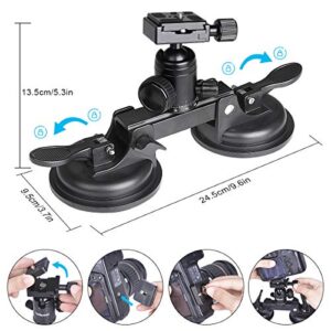 Professional Heavy Duty (20 lbs Load) True DSLR Mirorrless Camera Suction Cup Car Mount Camcorder Vehicle Holder w/Quick Release Plate 360° Ball Head Compatible with Nikon Canon Sony RED BM Hi-Speed