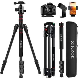 zikzok 80″ camera tripod,travel lightweight heavy duty tripods & monopods with 360°ball head,phone holder,33lb load,compatible with dslr cameras,smart phone,projector,webcam,spotting scopes