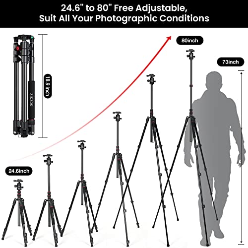 ZIKZOK 80" Camera Tripod,Travel Lightweight Heavy Duty Tripods & Monopods with 360°Ball Head,Phone Holder,33lb Load,Compatible with DSLR Cameras,Smart Phone,Projector,Webcam,Spotting Scopes