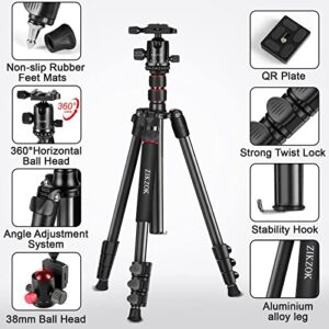 ZIKZOK 80" Camera Tripod,Travel Lightweight Heavy Duty Tripods & Monopods with 360°Ball Head,Phone Holder,33lb Load,Compatible with DSLR Cameras,Smart Phone,Projector,Webcam,Spotting Scopes