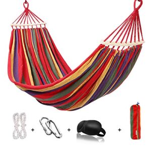 HappyGo Cotton Hammock with Spreader Bar 9ft Canvas Hammock with Tree Straps Carabiners Rainbow Hammock Swing to 550lbs for Patio, Backyard, Garden, Home Lounging Gift to Father`s Day Present