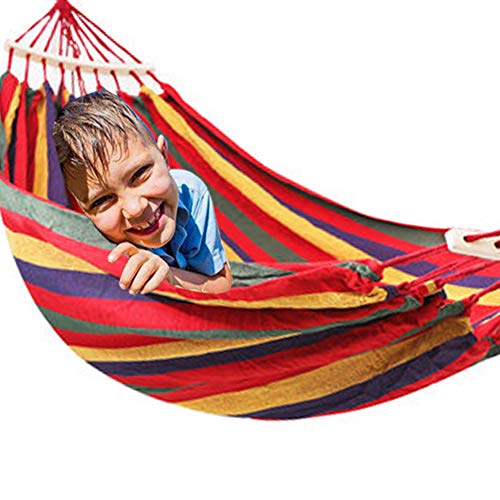 HappyGo Cotton Hammock with Spreader Bar 9ft Canvas Hammock with Tree Straps Carabiners Rainbow Hammock Swing to 550lbs for Patio, Backyard, Garden, Home Lounging Gift to Father`s Day Present