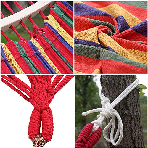 HappyGo Cotton Hammock with Spreader Bar 9ft Canvas Hammock with Tree Straps Carabiners Rainbow Hammock Swing to 550lbs for Patio, Backyard, Garden, Home Lounging Gift to Father`s Day Present