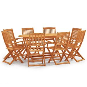 vidaxl solid wood eucalyptus folding patio dining set 9 piece wooden garden outdoor table and chair seating seat sitting chair furniture
