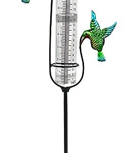 SOBLUING Hummingbird Rain Gauge, Glass Rain Gauge Outdoor, Large Capacity Rain Gauge Easy to Read, Hummingbird Garden Art Decorative Outdoor, Yard, Courtyard, Lawn