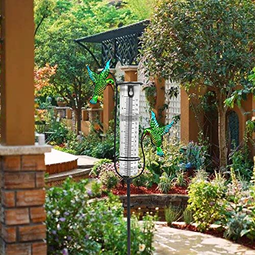 SOBLUING Hummingbird Rain Gauge, Glass Rain Gauge Outdoor, Large Capacity Rain Gauge Easy to Read, Hummingbird Garden Art Decorative Outdoor, Yard, Courtyard, Lawn