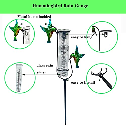 SOBLUING Hummingbird Rain Gauge, Glass Rain Gauge Outdoor, Large Capacity Rain Gauge Easy to Read, Hummingbird Garden Art Decorative Outdoor, Yard, Courtyard, Lawn