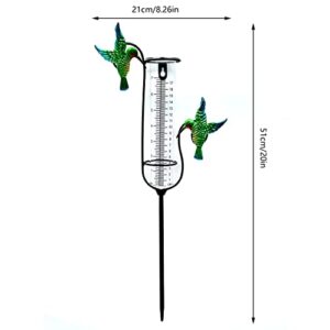 SOBLUING Hummingbird Rain Gauge, Glass Rain Gauge Outdoor, Large Capacity Rain Gauge Easy to Read, Hummingbird Garden Art Decorative Outdoor, Yard, Courtyard, Lawn