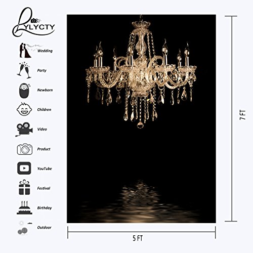 LYLYCTY 5x7ft Luxurious Chandeliers Photography Background European Gorgeous Crystal Chandelier Black Backdrop Studio Props Indoor Decorations LY024