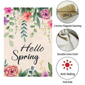 WODISON Hello Spring Garden Flag Floral Small Vertical Banner Double Sided Burlap 12×18 Inch Seasonal Outside Decoration For Outdoor Yard Farmhouse (ONLY FLAG)