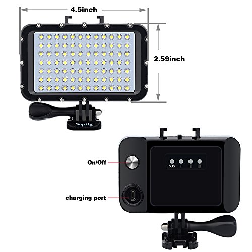 Suptig Underwater Lights Dive Light 84 LED High Power Dimmable Waterproof LED Video Light Waterproof 164ft(50m) for Gopro Canon Nikon Pentax Panasonic Sony Samsung SLR Cameras