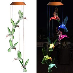 led solar hummingbird wind chimes outdoor – waterproof mobile changing light color wind chime, six hummingbirds led wind chimes for home, xmas mom gifts, party, festival decor, night garden decoration