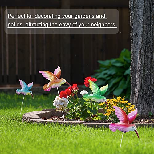 4 Pcs Hummingbird Garden Metal Stakes Set, 14 Inch Tall Hummingbird Garden Stakes Decor, Outdoor Garden Decor, Metal Bird Decorative Garden Stakes, for Lawn Pathway Patio Plant Pot Flower Bed (Bird)