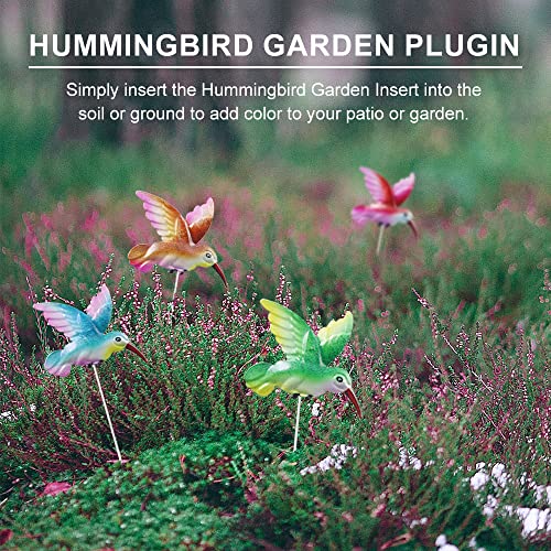 4 Pcs Hummingbird Garden Metal Stakes Set, 14 Inch Tall Hummingbird Garden Stakes Decor, Outdoor Garden Decor, Metal Bird Decorative Garden Stakes, for Lawn Pathway Patio Plant Pot Flower Bed (Bird)