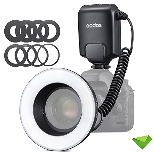 Godox ML-150II ML150II Macro LED Ring Flash Speedlite GN12 0.1-2s Recycle Time 5800K±200K for Sony Canon Nikon Fuji Olympus Panasonic DSLR Cameras for Video Production, Animal and Plant Photography