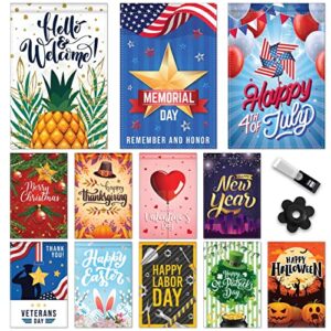 seasonal garden flag set , 12 pack , 12 x 18 inches , double sided , yard flags , garden flag set , small garden flags , holiday garden flags , outdoor garden flags , free antiwind clip & stopper