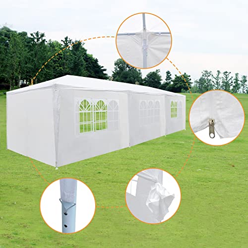 Garden Tent Lager Outdoor Event Shelter Party Gazebo 10x30ft with 8 Sidewalls Heavy Duty Waterproof Beach Outdoor Festival Wedding Marquee Awning Marquee White