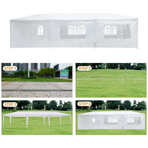 Garden Tent Lager Outdoor Event Shelter Party Gazebo 10x30ft with 8 Sidewalls Heavy Duty Waterproof Beach Outdoor Festival Wedding Marquee Awning Marquee White