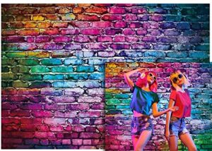 funnytree 7x5ft colorful brick wall backdrop for 80’s 90’s hip hop disco birthday wedding graduation themed party photography background retro block portrait photo studio props decorations banner