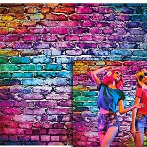 Funnytree 7x5ft Colorful Brick Wall Backdrop for 80's 90's Hip Hop Disco Birthday Wedding Graduation Themed Party Photography Background Retro Block Portrait Photo Studio Props Decorations Banner