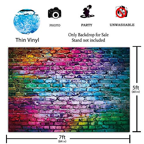 Funnytree 7x5ft Colorful Brick Wall Backdrop for 80's 90's Hip Hop Disco Birthday Wedding Graduation Themed Party Photography Background Retro Block Portrait Photo Studio Props Decorations Banner