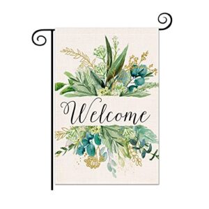 winotic spring decor garden flag 12.5×18 inches, floral leaves welcome flag vertical double sided, outdoor spring decoration farmhouse small flag for yard lawn home decor (12.5″x18″)