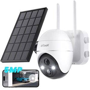 iegeek 5mp security cameras wireless outdoor, solar camera security outdoor wifi 360° ptz battery powered with spotlight & siren/motion detection/color night vision/2-way audio/ip65, works with alexa