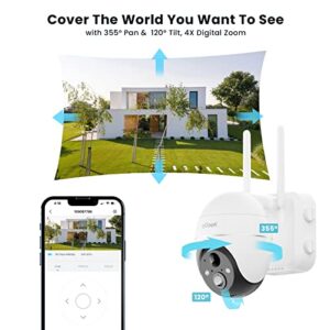 ieGeek 5MP Security Cameras Wireless Outdoor, Solar Camera Security Outdoor WiFi 360° PTZ Battery Powered with Spotlight & Siren/Motion Detection/Color Night Vision/2-Way Audio/IP65, Works with Alexa