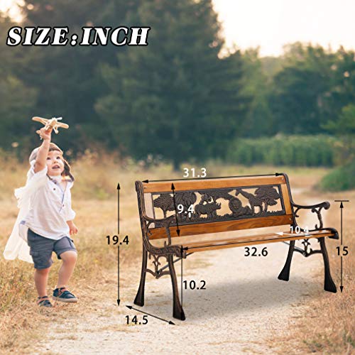 Hkeli Park Garden Bench Terrace Outdoor Children's Bench Metal Solid Wood Bench with armrests, Suitable for Park Yard Terrace Lawn Terrace, Bronze