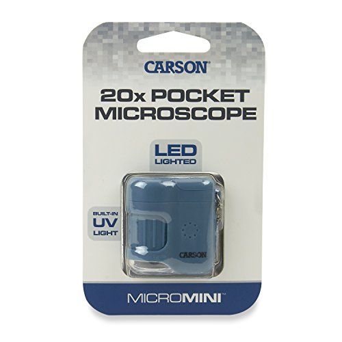 Carson MicroMini 20x LED Lighted Pocket Microscope with Built-In UV and LED Flashlight - Blue