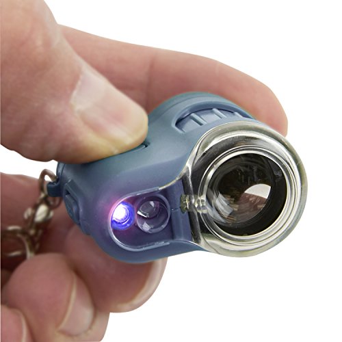 Carson MicroMini 20x LED Lighted Pocket Microscope with Built-In UV and LED Flashlight - Blue