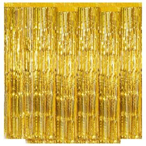 5 pack gold fringe backdrop 3.2ft x 8.2ft foil curtain tinsel foil fringe curtains backdrop tinsel backdrop streamers for birthday curtain party decoration wedding christmas decoration (gold)