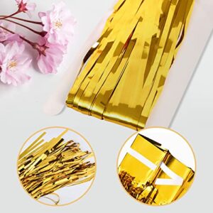 5 Pack Gold Fringe Backdrop 3.2ft x 8.2ft Foil Curtain Tinsel Foil Fringe Curtains Backdrop Tinsel Backdrop Streamers for Birthday Curtain Party Decoration Wedding Christmas Decoration (Gold)