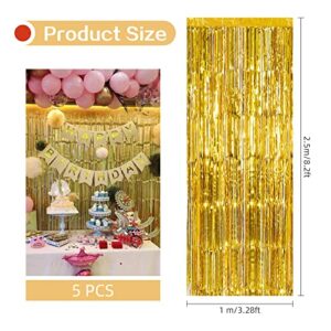 5 Pack Gold Fringe Backdrop 3.2ft x 8.2ft Foil Curtain Tinsel Foil Fringe Curtains Backdrop Tinsel Backdrop Streamers for Birthday Curtain Party Decoration Wedding Christmas Decoration (Gold)