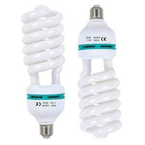 aqirui 2 x 85w light bulb 5500k cfl daylight spiral softbox bulb in e27 socket for photography photo video studio lighting