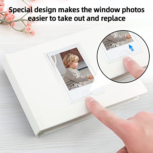 64 Pockets Mini Photo Album with Writing Space, Front Window, Polaroid Photo Album 3 Inch for Fujifilm Instax Mini 12 11 9 8 7+ 40 EVO Film, Polaroid 300, HP Sprocket, K-pop Photocards (White)