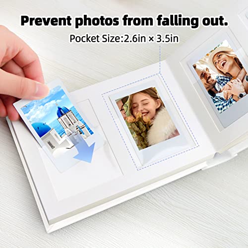 64 Pockets Mini Photo Album with Writing Space, Front Window, Polaroid Photo Album 3 Inch for Fujifilm Instax Mini 12 11 9 8 7+ 40 EVO Film, Polaroid 300, HP Sprocket, K-pop Photocards (White)