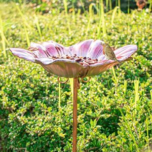 Glass Bird Baths for Outdoors, Garden Birdbaths Outside Birdfeeder with Metal Stake Blue