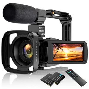 video camera camcorder uhd 2.7k 30fps 36mp ir night version vlogging camera recorder 3.0 inch touch screen 16x digital zoom camera with microphone, handheld stabilizer, lens hood, remote, 2 batteries
