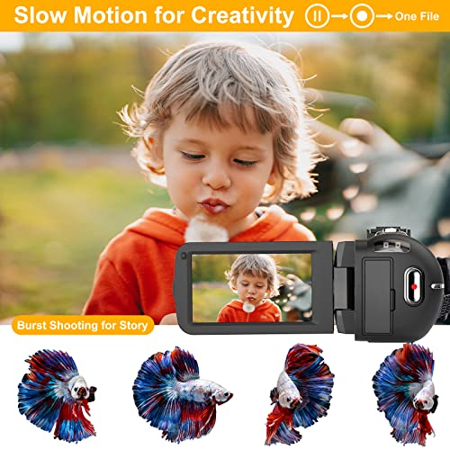 Video Camera Camcorder UHD 2.7K 30FPS 36MP IR Night Version Vlogging Camera Recorder 3.0 Inch Touch Screen 16X Digital Zoom Camera with Microphone, Handheld Stabilizer, Lens Hood, Remote, 2 Batteries