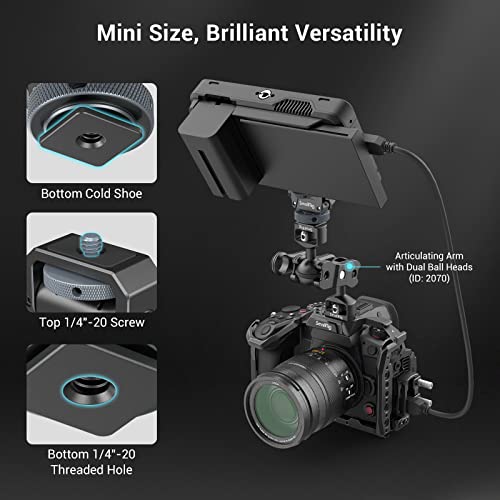 SmallRig Camera Monitor Mount Lite with Cold Shoe, Swivel 360° and Tilt 180° Holder for Field Monitor, LED, Flash and Video Shooting Photography Accessories, Max Load Capacity of 90° Tilt 3.2kg - 3809