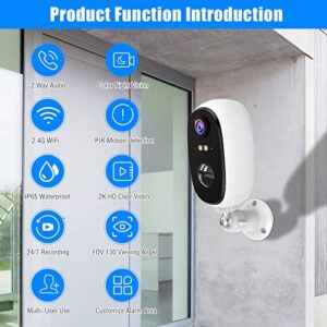 Spazvolv Outdoor Security Camera,2K Wireless Cameras for Home Security, Spotlight Siren Alarm Rechargeable Battery Cam, Color Night Vision, PIR Motion Detection, 2 Way Talk, IP65 Waterproof,SD/Cloud